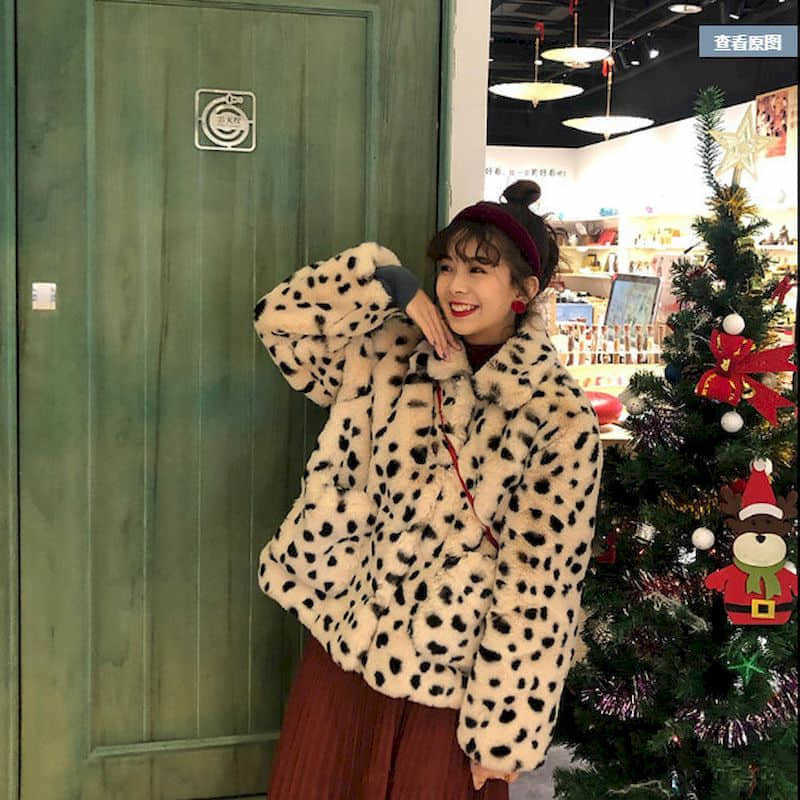 

Faux fur leopard print coat female Korean style autumn winter large size loose women padded jacket 210526
