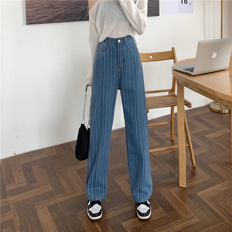 

Women's Jeans Vertical Stripes High Waist Wide, Blue