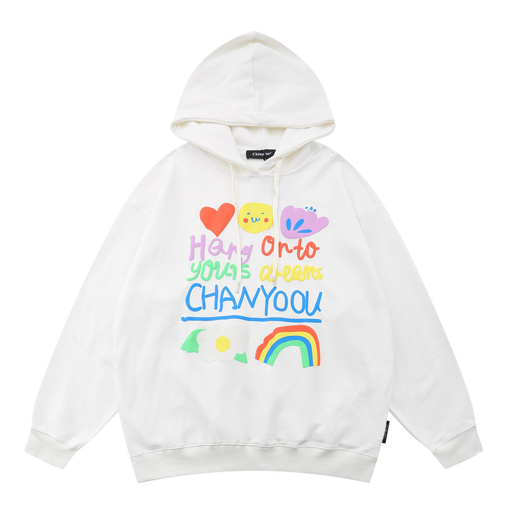 

Sweatshirts Fun letter foam printed American fashion brand loose round neck long sleeve BF Harajuku Hoodie, White