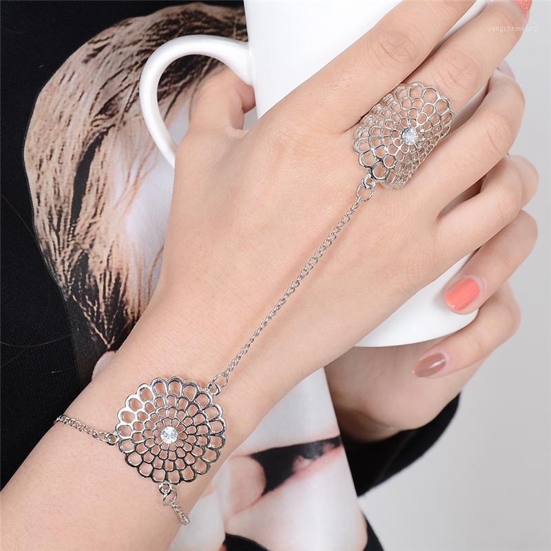 

Imixlot Punk Retro Metal Hollow Flower Finger Hand Harness Link Bracelet Women Girls Fashion Wrist Chain Jewelry Gifts Bangle
