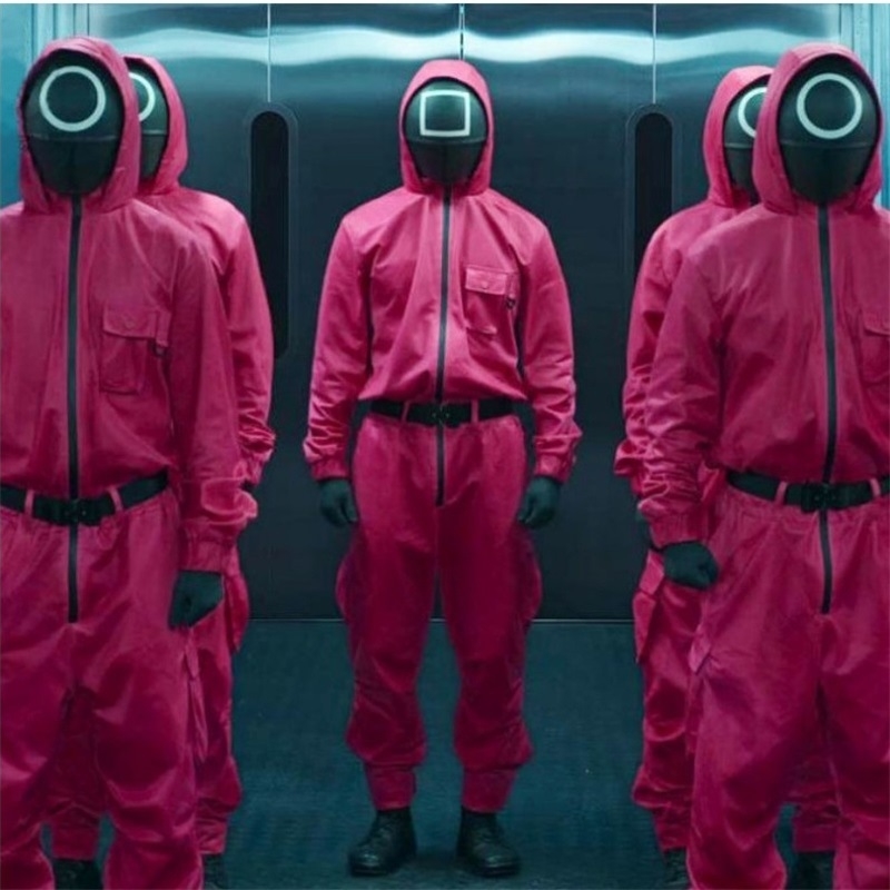 

Halloween new Korean drama cos suit squid game Carnival Jumpsuit with belt gloves, Red jumpsuit (including belt and gloves)