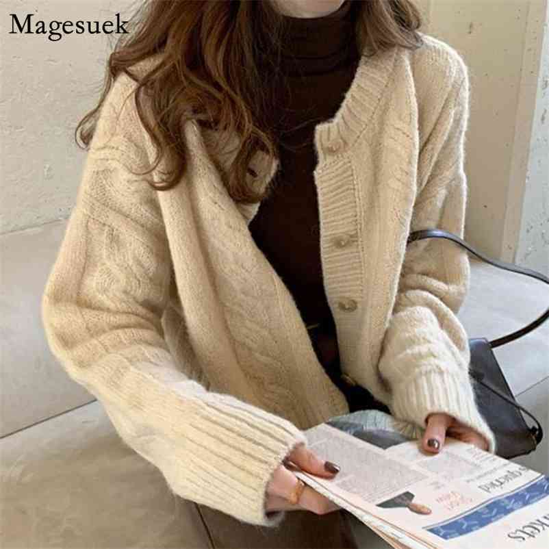 

Long Sleeve Women Vintage Sweater Coat Plus Size Coarse Wool Knitted Cardigan Autumn Winter Thicken 11630 210518, Coffee
