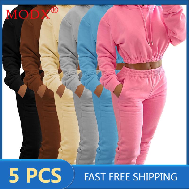

Women's Two Piece Pants Bulk Items Wholesale Lots Winter Women Tracksuits Pullover Hoodie + Cargo Pant Brushed 2 Set Outfits Solid Color M83, White