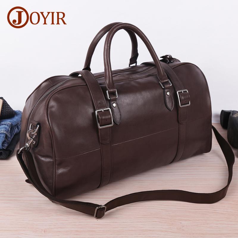 

Duffel Bags JOYIR Genuine Leather Bag Men Women Business Travel With Shoe Pocket High Capacity Overnight Tote Fashion Handbag, Black