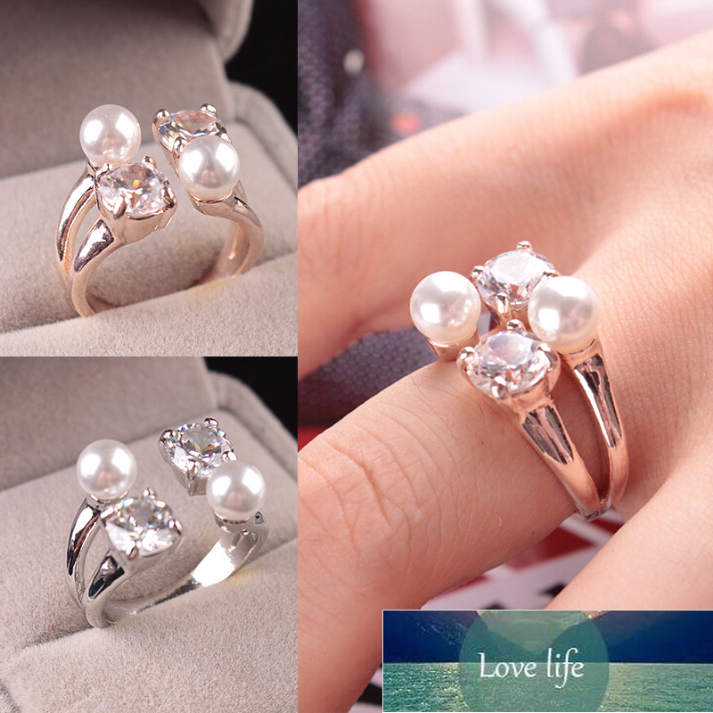 

Korean Fashion Zircon Pearl Ring Opening Ring Adjustable Rhinestone Graceful Chic For Women Wedding OL Jewelry Gift New Factory price expert design Quality Latest