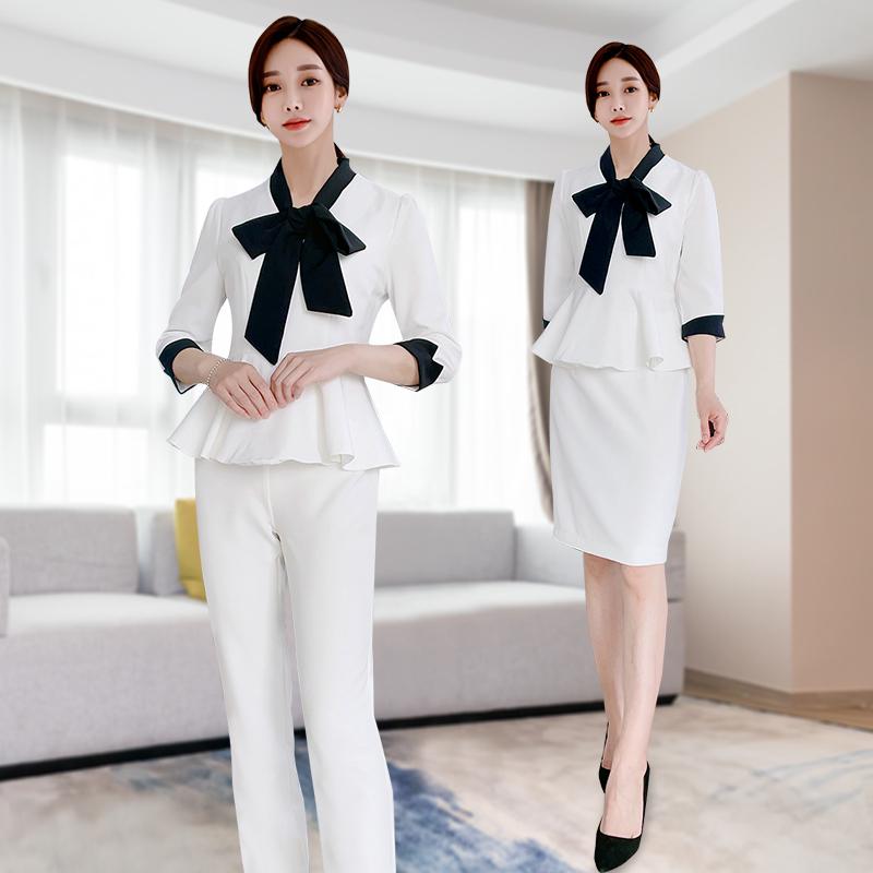 

Women' Two Piece Pants Beauty Salon Beautician Women Work Uniforms Suits Spa Massage Female Receptionist Workwear Sauna Foot Bath Bowknot N, Black skirt suits