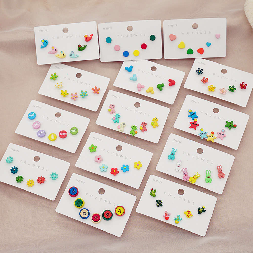 

earrings Korean 925 silver needle three pairs lovely combination Earrings versatile simple one card multi pair earring set for women, Golden