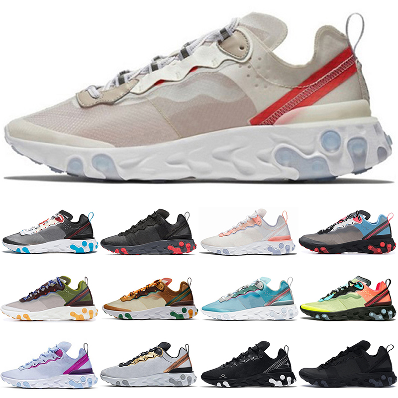 

new classic original element 55 87 react running shoes Triple Black white Anthracite Sail Grey Solar Red pale pink Moss Orange Peel Royal Tint Volt Racer purple cool, 55 pale pink