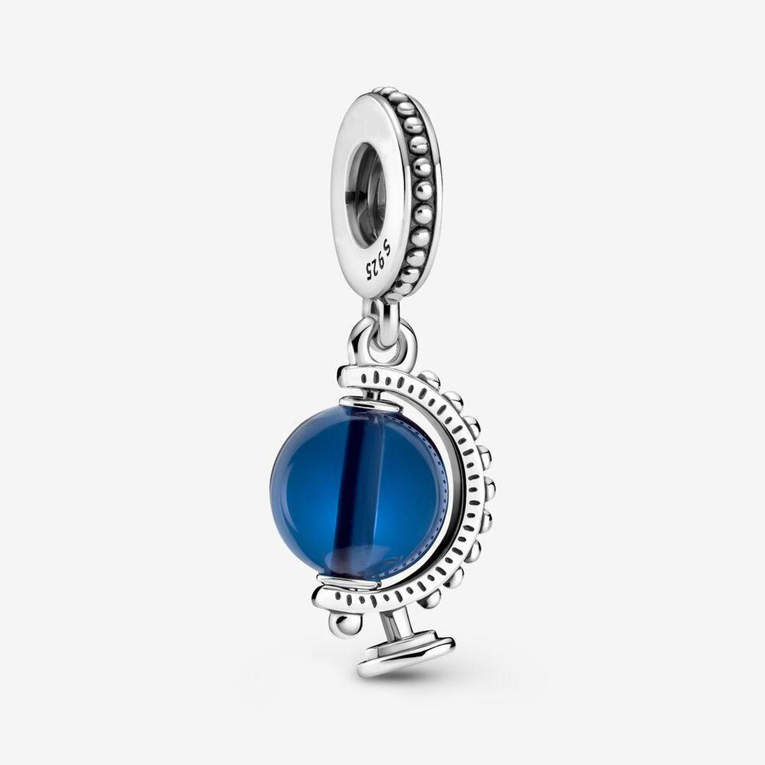 

Authentic 925 Silver Beads Bracelets Blue Globe Dangle Charm Slide Bead Charms Fits European Pandora Style Jewelry Bracelets Murano, Bronze;silver