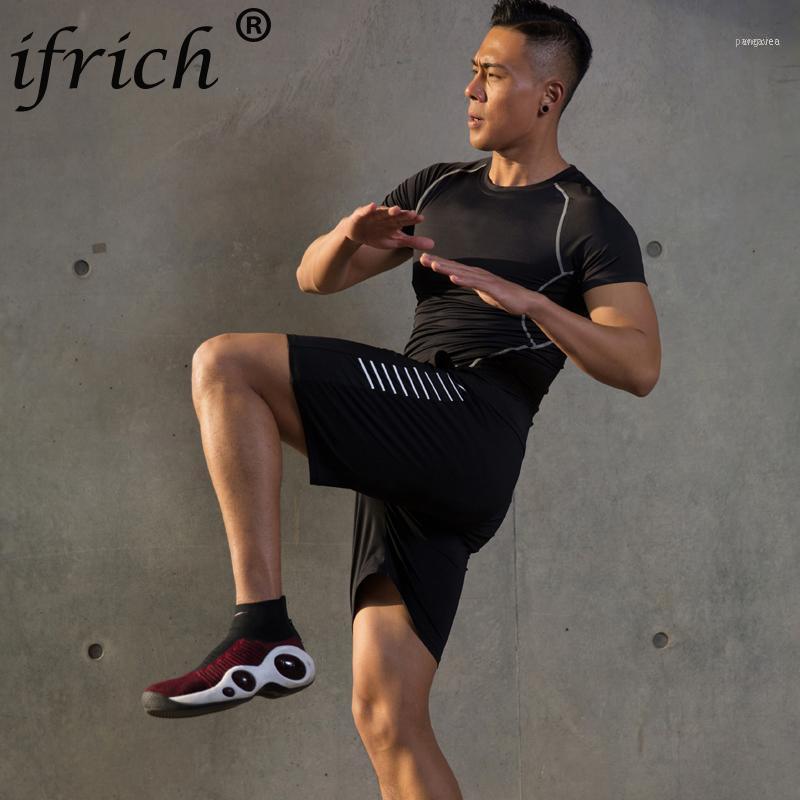 

Men's Tracksuits 2pcs Compression Quick Dry Tight Tracksuit Men Fitness Short Sleeve Black Shirt Shorts Suit Male O-neck Clothing Set For Me, Gray