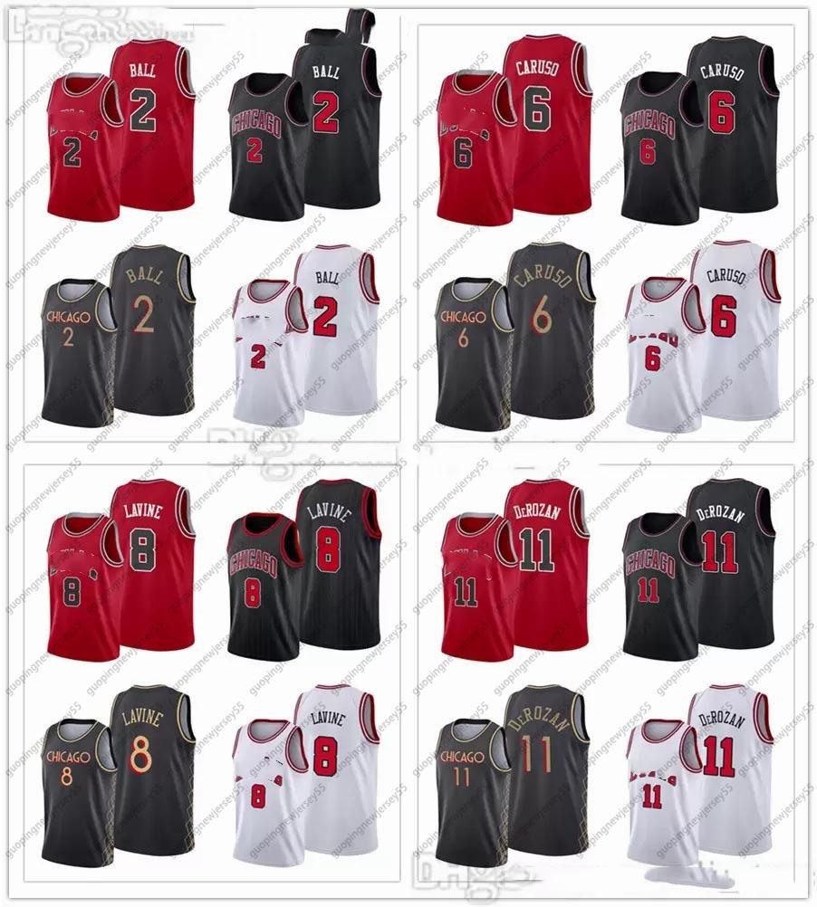 

2021 Trade Basketball Jerseys 6 Alex Caruso 2 Lonzo Ball 11 DeMar DeRozan Zach 8 LaVine Black White Red Color Breathable Sports Shirts Fast, Black;red