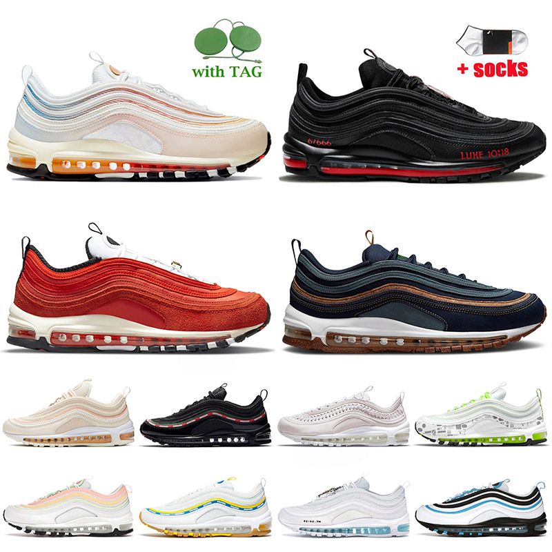 

Womens Mens Running Shoes Air Max 97 AirMax Trainers The Future MSCHF Lil Nas X Satan First Use Blood Orange Cork Obsidian Guava Ice Black White Off Sports Sneakers, C5 undefeated ucla bruins 36-45
