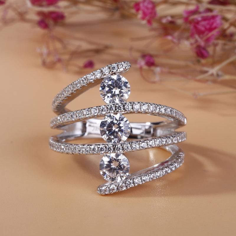 

Cluster Rings Party For Women Luxury Hollow Out Cross 3 PCS Cubic Zirconia Silver Color Anniversary Gift Fashion Jewelry KCR266, Golden;silver