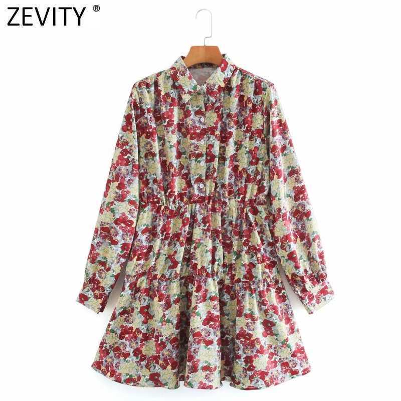 

Zevity Women Vintage Red Flower Print Pleats Shirt Dress Office Lady Chic Long Sleeve Casual Business Party Vestido DS4668 210603, As pic ds4668ld
