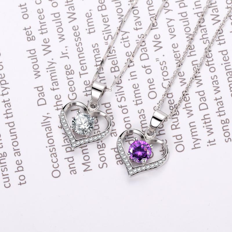 

Charms Bridesmaid Gift 2021 Amethyst Cubic Zirconia Projection Pendants Necklaces Rose Gold Chain Heart Shape Letter Necklace S925, Bronze;silver
