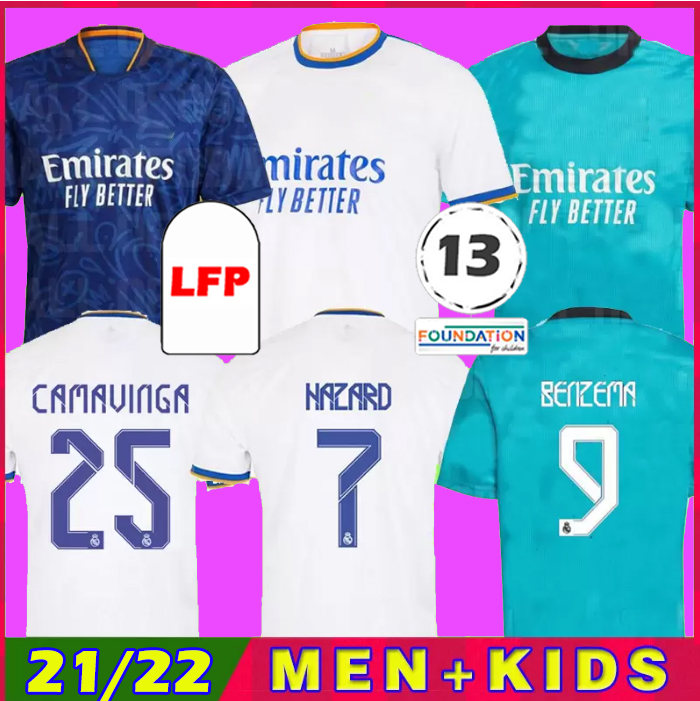 

21/22 REAL MADRID soccer jerseys Camavinga ALABA HAZARD BENZEMA MODRIC ASENSIO VINI JR Bale camiseta men kids women 2021 2022 football shirt uniforms, 21 22 away patch