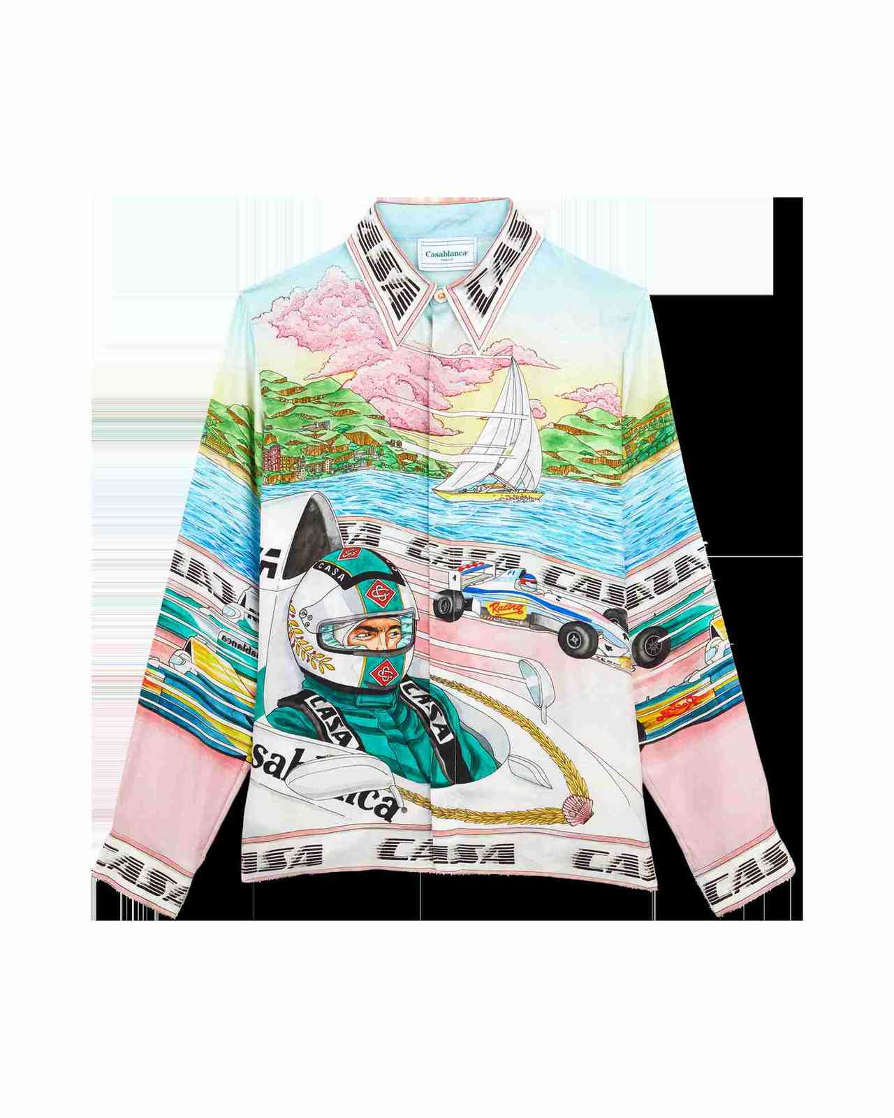 

Casablanca Sicilian Racer printed silk men' and women' Hawaiian fashion long sleeve shirt, Powder blush