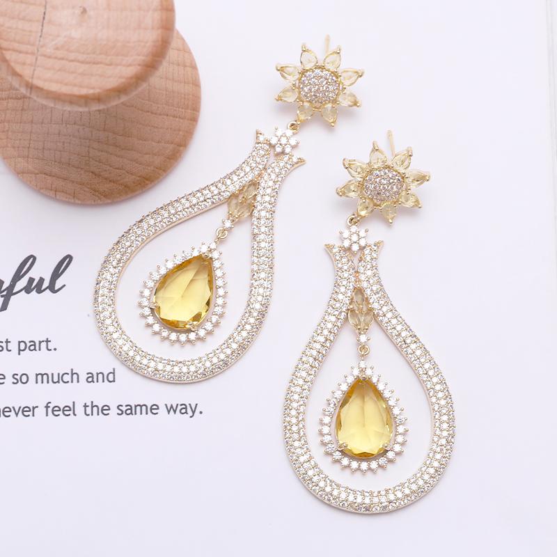 

Dangle & Chandelier Luxury Water Drop Earrings Cubic Zirconia Large Style Women Gold Plating Fashion Wedding Jewelry