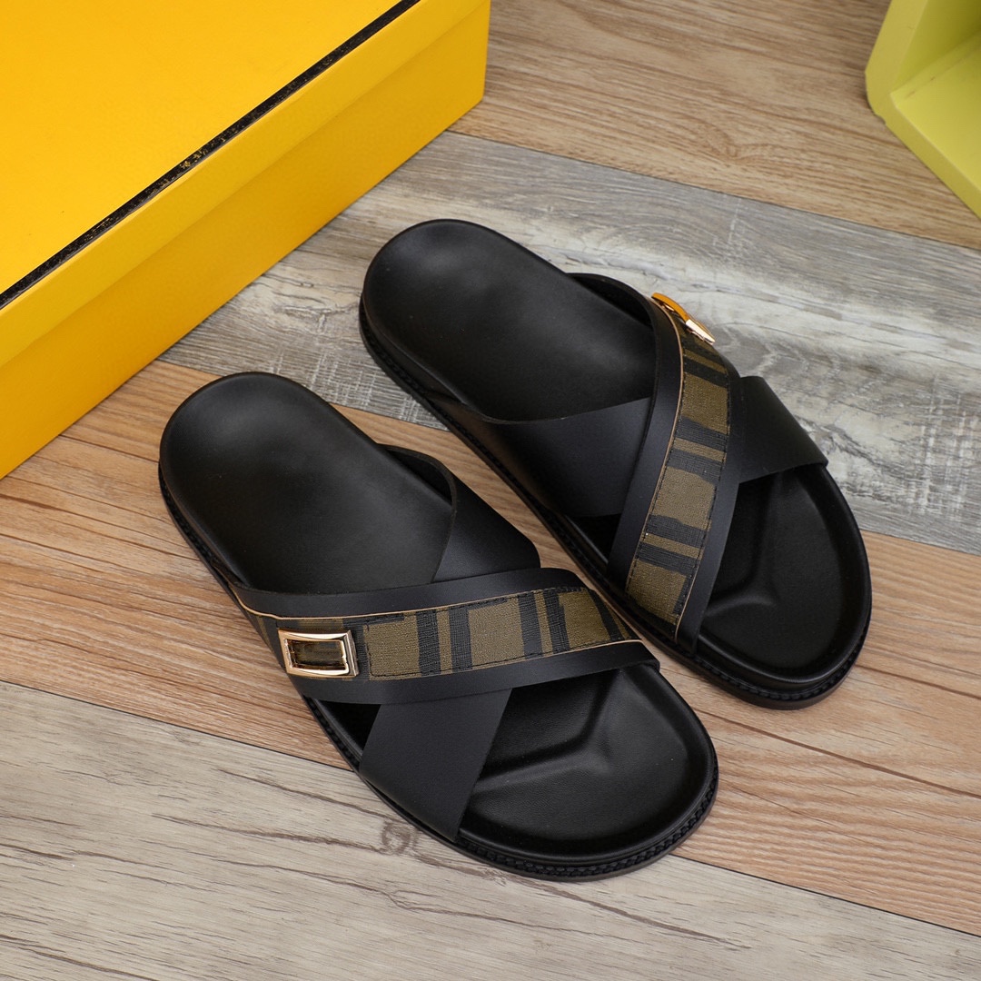 

2022 men designer slides flat brown letter printed fashion luxury mens slippers plus size casual beach slide with box, Same as pic