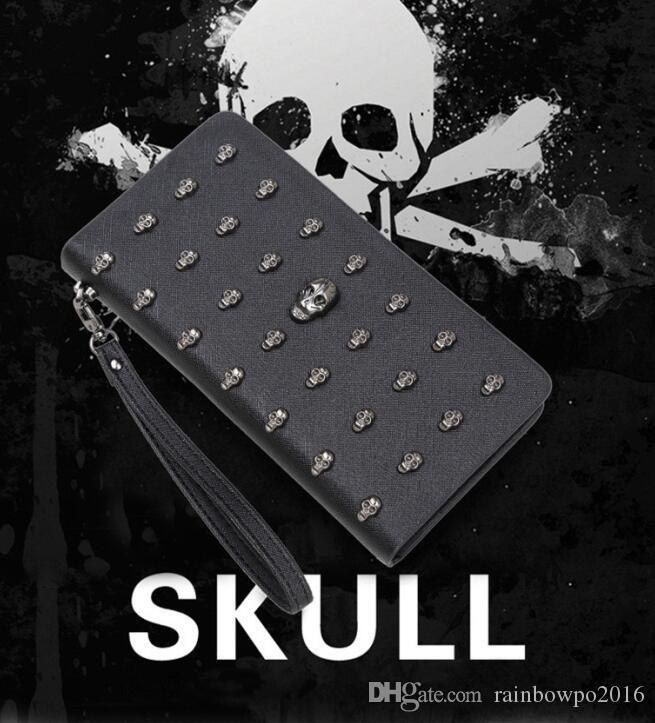 

Factory wholesale brand women hand bag personality ghost punk wallet upgraded skull men and womens wallets multifunctional leather long, Black(boutique box)