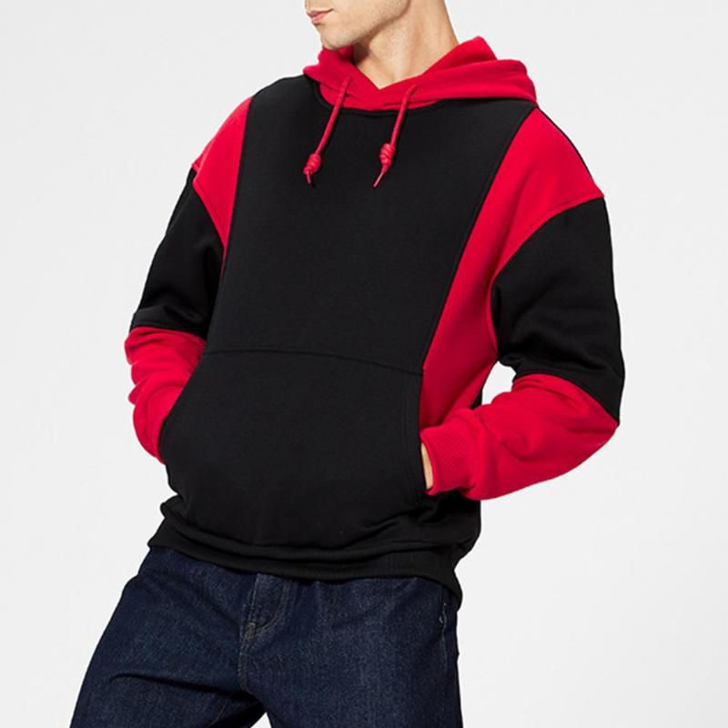 

Men's Hoodies & Sweatshirts Men Hoodie Color Block Hooded Autumn Winter Patchwork Drawstring Large Pocket Casual Sweatshirt Streetwear For S, Black
