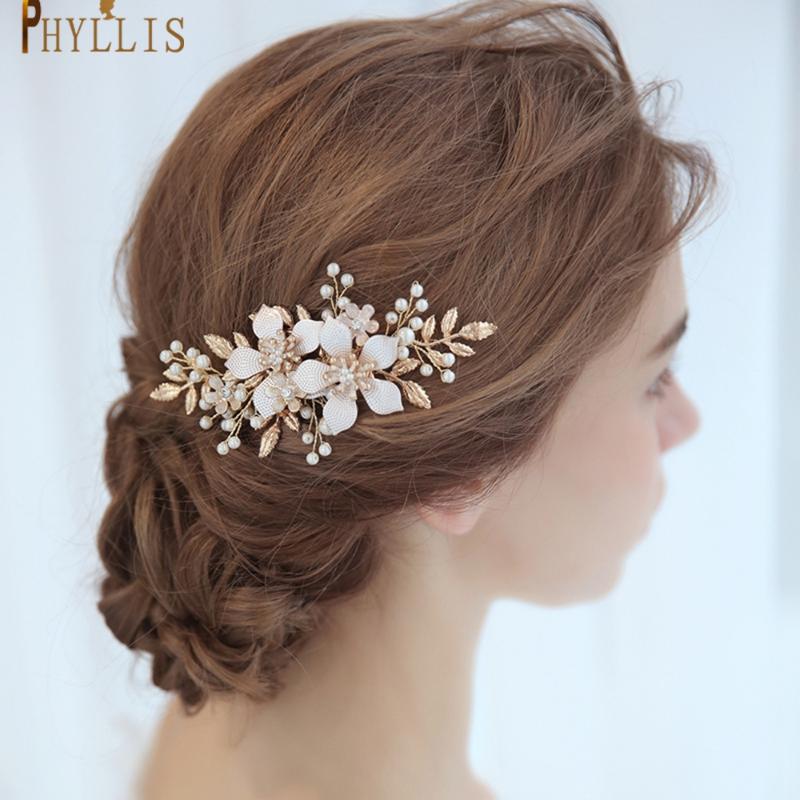 

Hair Clips & Barrettes A220 Alloy Leaf Flower Headpiece Wedding Comb Gold Bridal Headwear Vintage Jewelry Women Tiara, Golden;silver