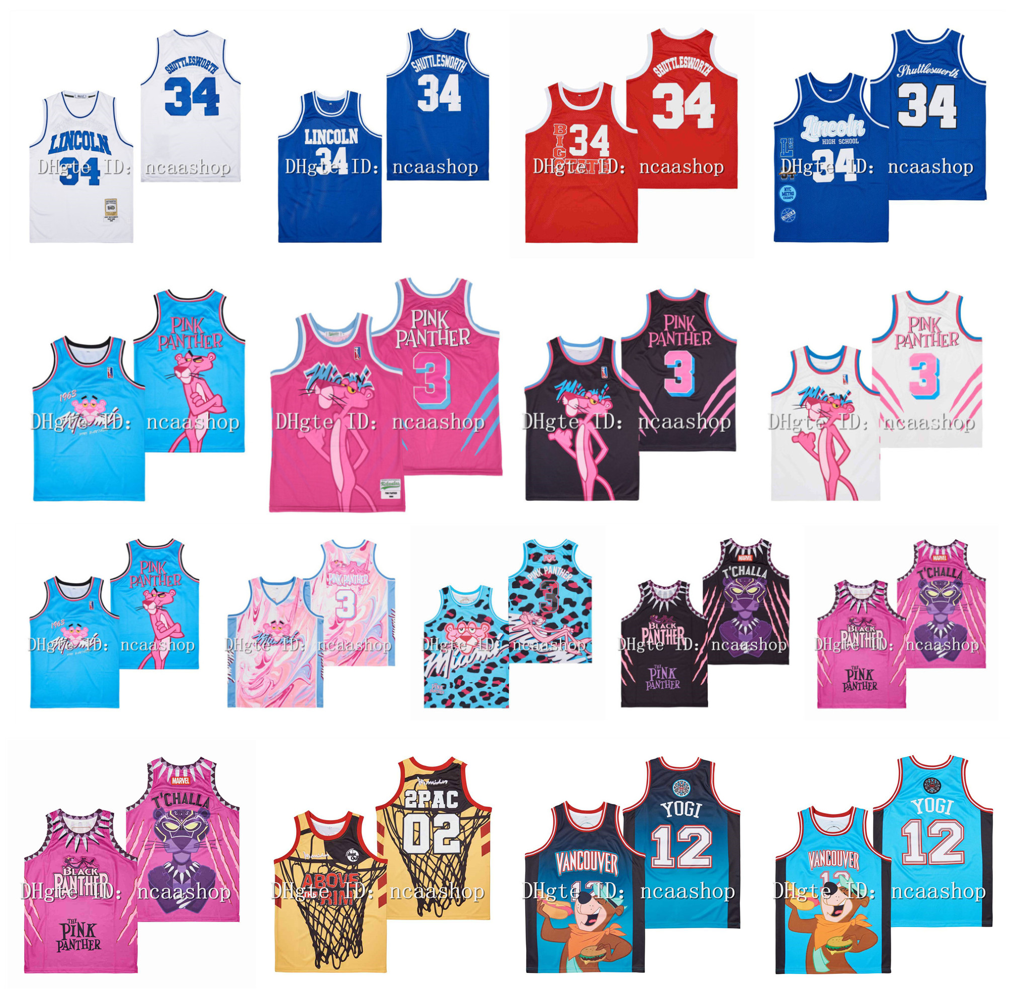 

College Basketball Jerseys 3 PINK PANTHER Miami Jesus SHUTTLESWORTH 34 Lincoln He Got Game Movie Jersey White Blue Red Size S-XXXL, As pic