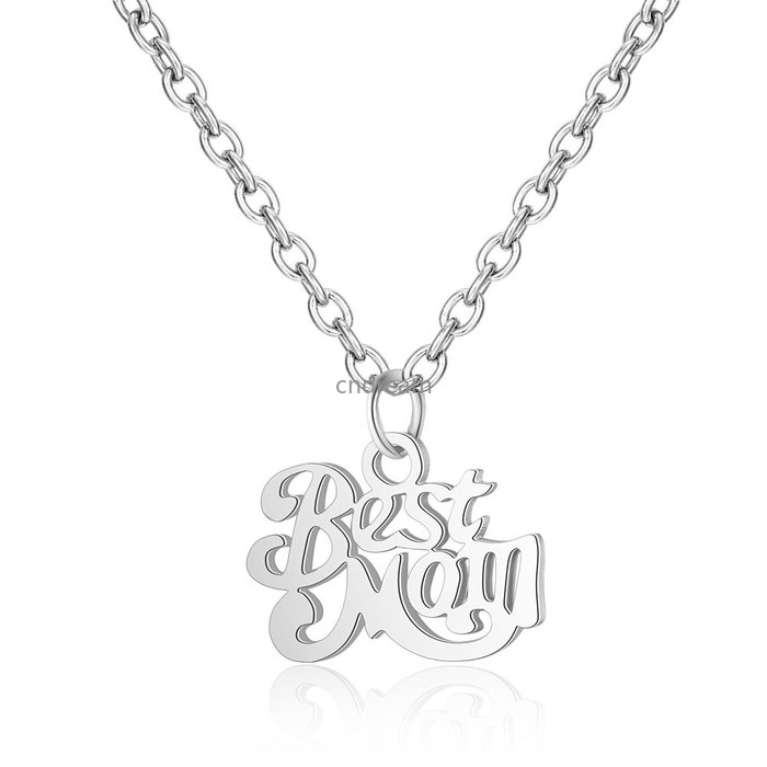 

Hollow Letters mom necklace Stainless Steel pendant Gold hollow Letter necklaces for women girls mother day gift fashion jewelry will and sandy, Silver