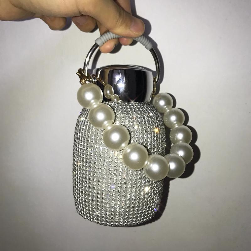 

Water Bottles Creative Fashion Flash Double Wall Vacuum Insulated Stainless Steel With Pearl Chain Diamond 230ml Flask