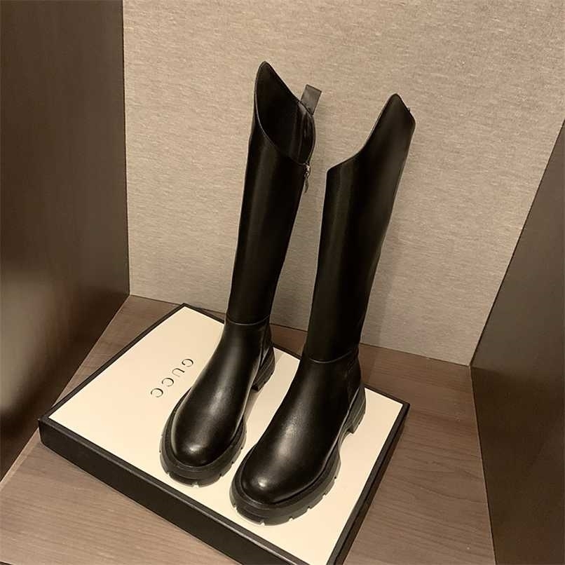 

Falazoe Genuine Leather Riding Boots Women's Round Toe Zip Luxury Brand Knee High Tall Long Wide Calf Plus Size 41 43 10 211021, Black no fur