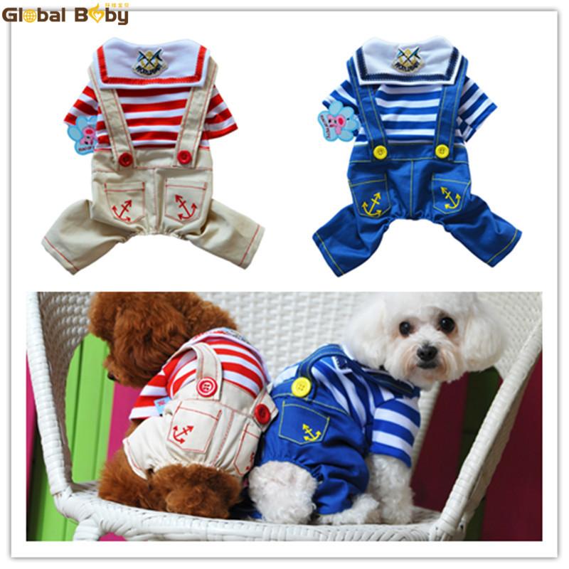

Fashion Cotton Dog Rompers Naval Air Striped Pet Demin Jumpsuits Clothes Apparel