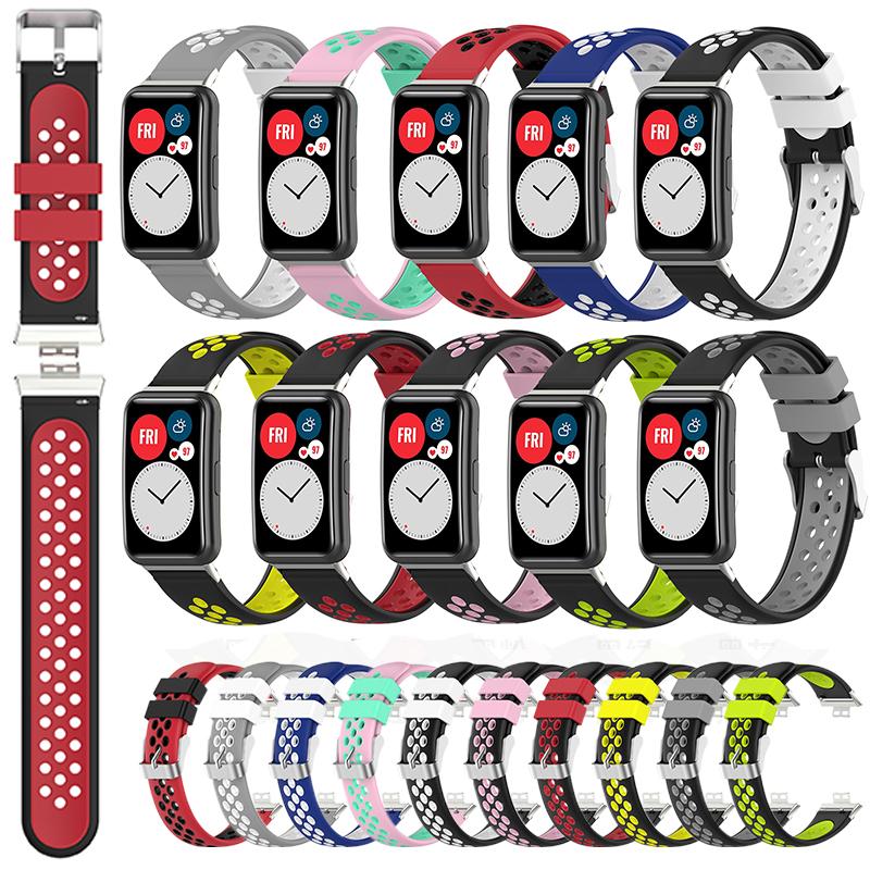 

Watch Bands Silicone Watchband Strap For Huawei Fit Smartwatch Replacement Dual Color Sport Wristband With Tool Bracelet Accessories