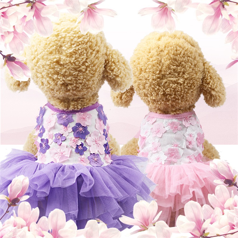 

Lace Pet Dress Small Dog Clothes Princess Cat Dress Party Dog Wedding Dress Tutu Skirt Puffy Sleeves Yorkshire Terrier Clothing 1322 T2, Pink