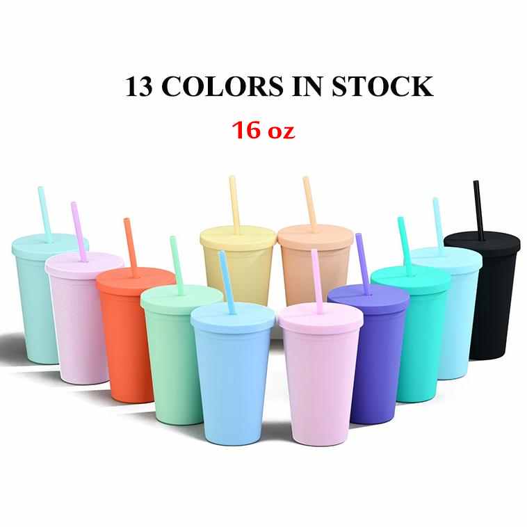 

Fast Arrival 16oz Acrylic Skiny Matte Tumbler with Straw Travel Mug Double Wall Plastic Cup CJ24, 16oz 1lot=1cup+1lid+1straw