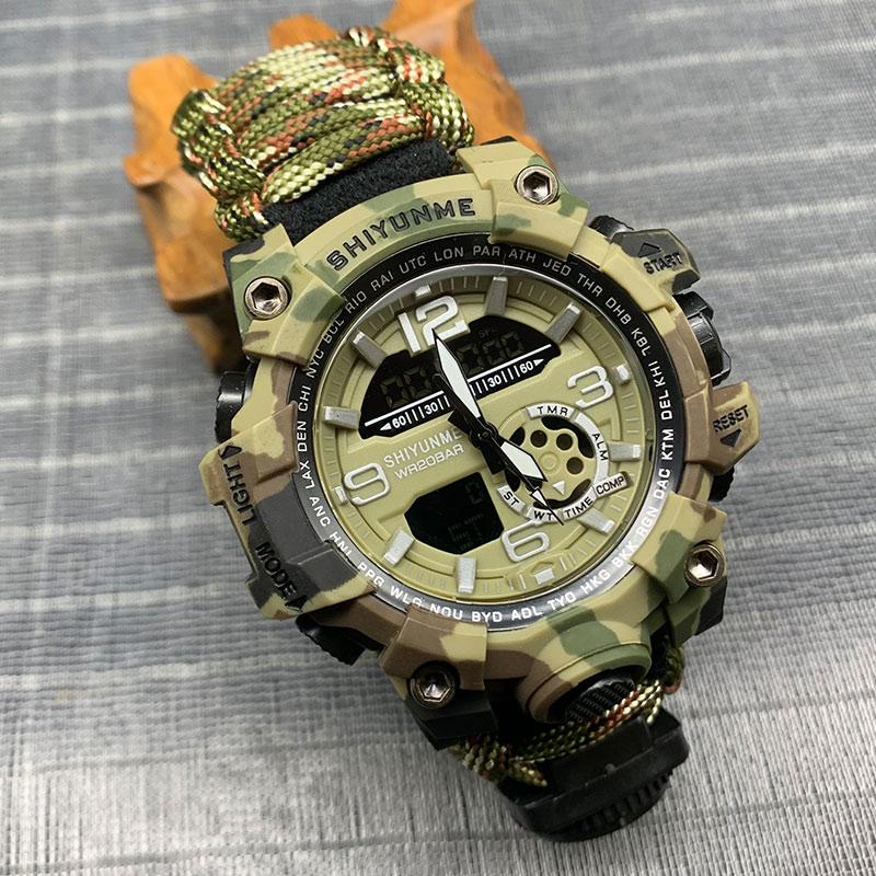 

Wristwatches SHIYUNME Military Sports Watches Men Quartz LED Digital Dual Display Clock Man Compass Waterproof Relogio Masculino, Khaki no box