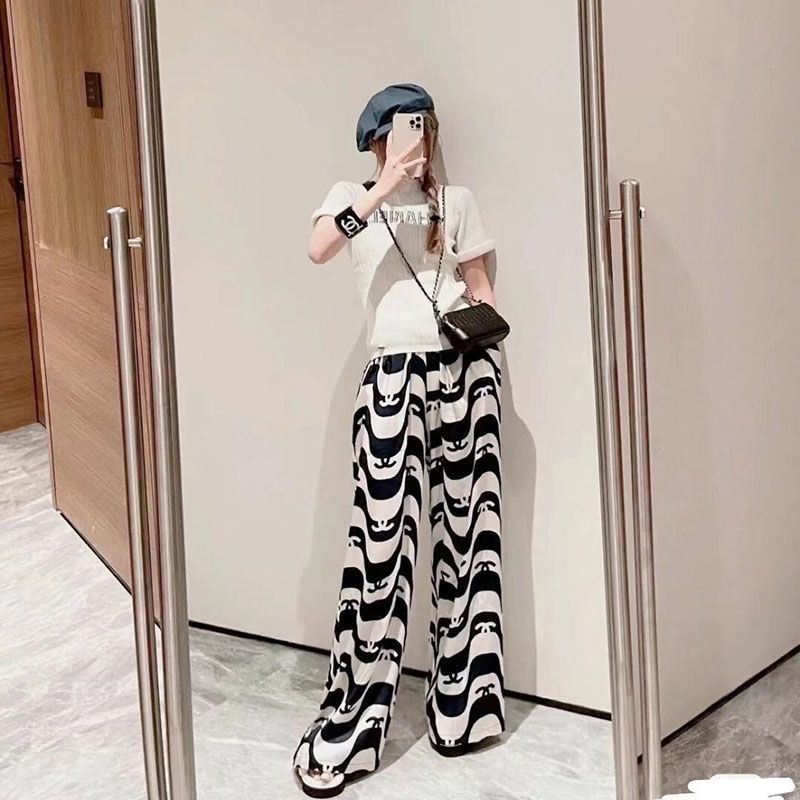 2021 fall fashion high quality women's pants loose and comfortable wide legs back printing spiral simple outdoor leisure simples breathable