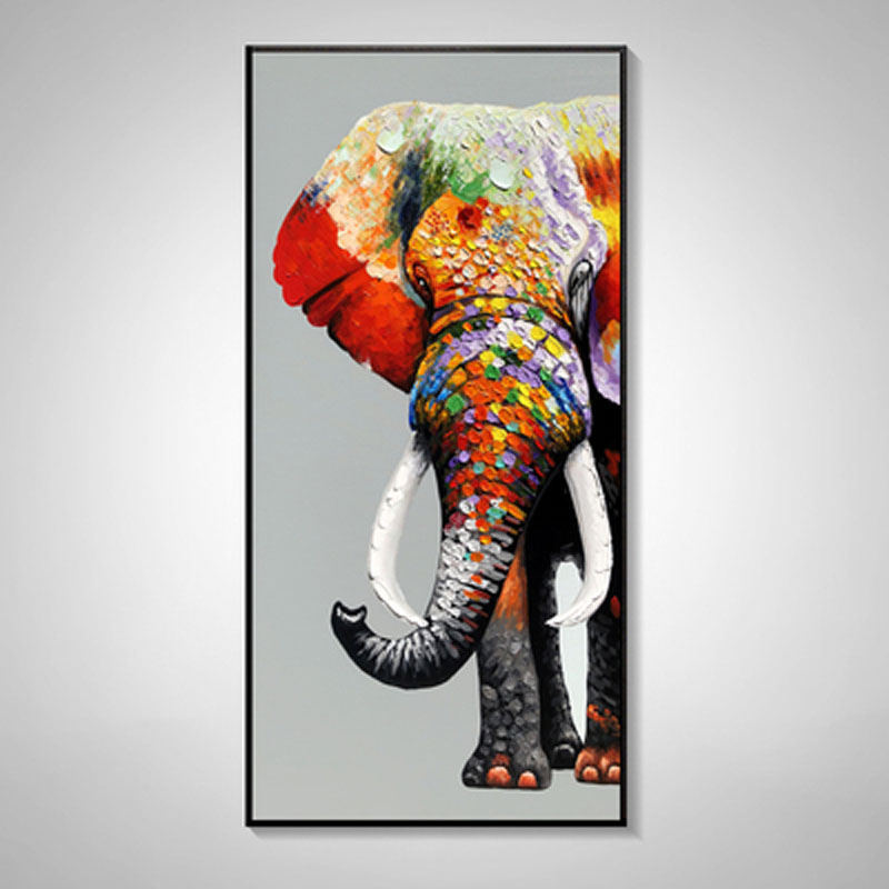 Hand painted oil painting elephant Animal hanging modern simple entrance porch decorative living room vertical corridor-image-677999650