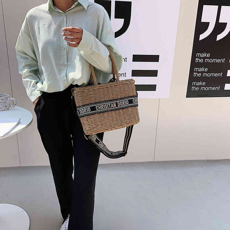 

65% off Factory wholesale Fengpian straw basket women's bag literary and artistic weaving national style one shoulder casual letter drawstring, Khaki