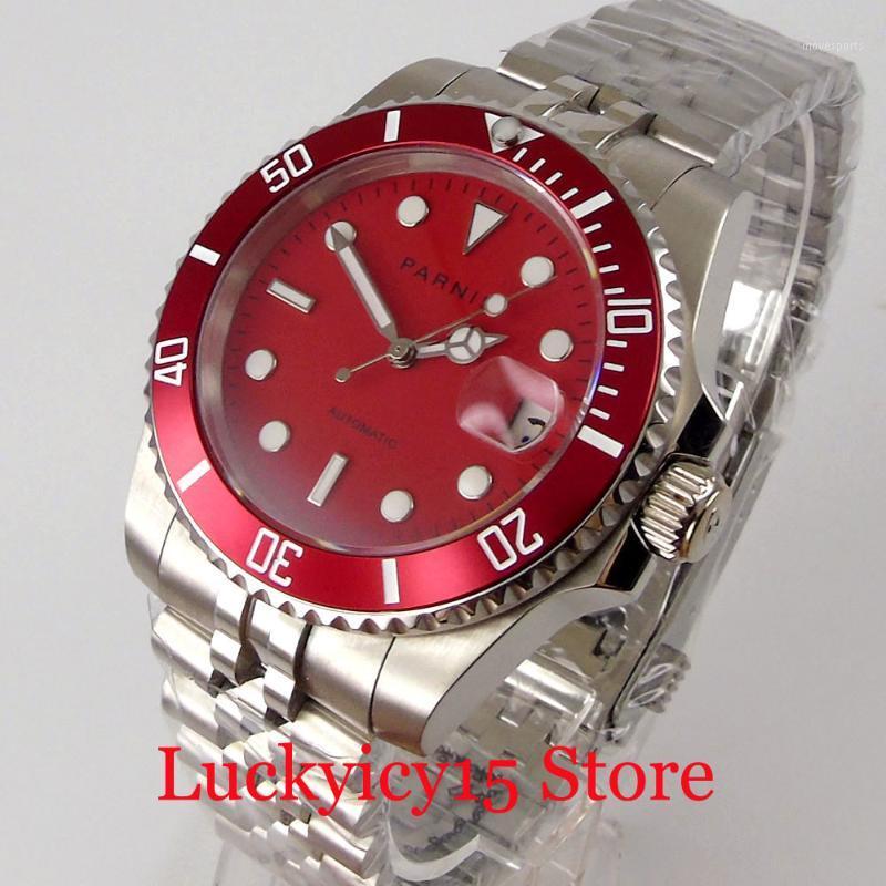 

Red 40mm Automatic Men Watch 21 Jewels MIYOTA 8215 Movement Jubilee Strap Screw Crown Wristwatches, Mingzhu 2813