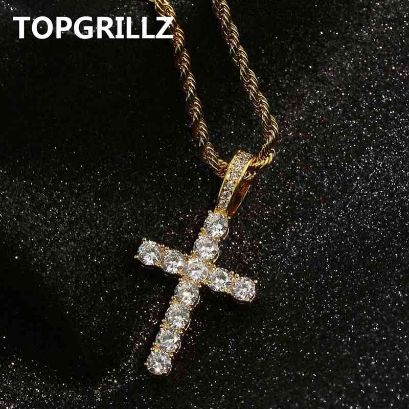 

TOPGRILLZ Hip Hop Pico Harvey Cross Pendant Micro Pave AAAA+ Cubic Zirconia Egyptian Style Necklace 24" 30" Chain