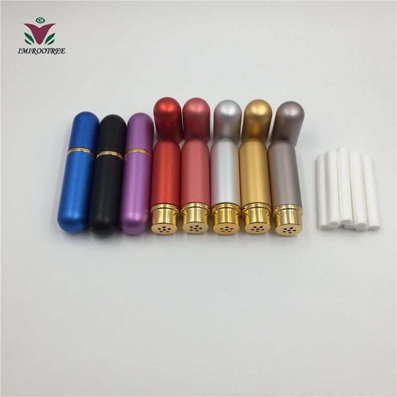 

200pcs 8 Color Refillable Aluminum And Glass Empty Essential Oil Personal Blank Inhaler With High Quality Wicks Packing Bottles
