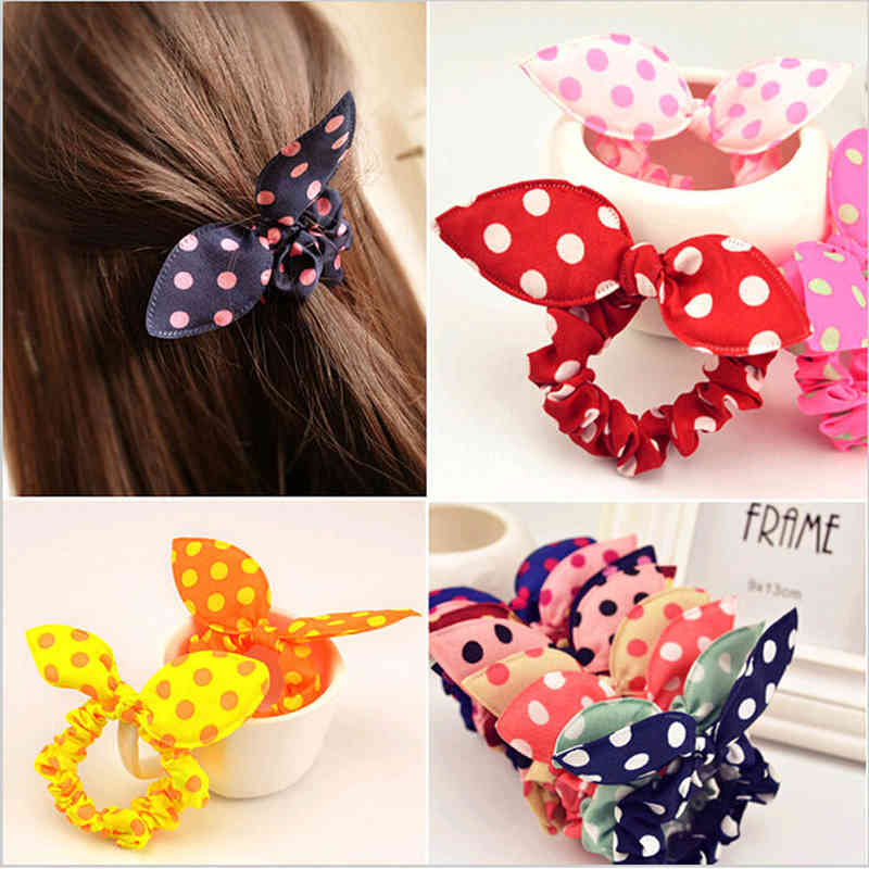 

100-50Pcs Polka Dot band Rabbit Ears Lovely Flower Gum for Rope Elastic Ring Rubber Bands Women Girls Hair Accessories