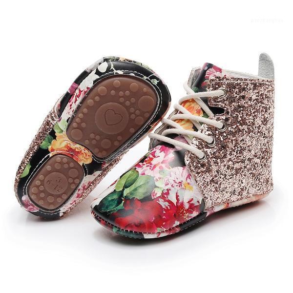 

Sale Flower Printing Designer Soft Rubber Bottom Baby Shoes Toddler Moccasins Lace Up Born Classic Booties First Walkers1, White