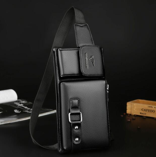 

wholesale leather men brand shoulder bags street fashions pocket decoration casual chest bag soft leathers fashion handbag simple atmosphere storage wallet, Black