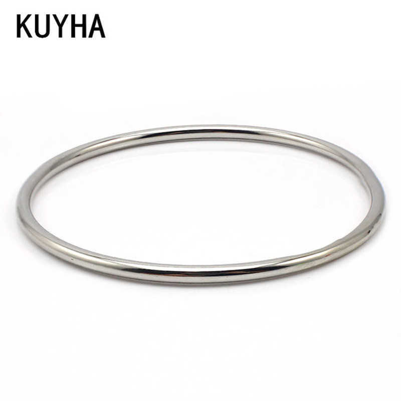 

Jewelry Metal Silver Color Thin Bangles Bracelets for Women Simple Classic Round Diametre 60mm 65mm 70mm Bangles Ladies Design Q0719