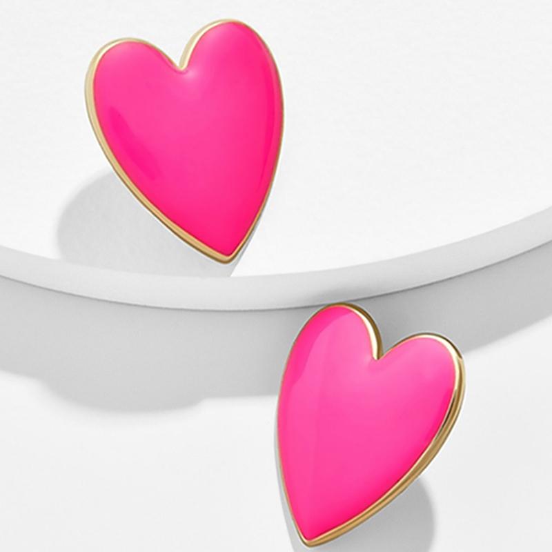 

Stud 2021 Cute Fashion Black White Pink Yellow Enamel Heart Earrings For Women Large Size All Match Love