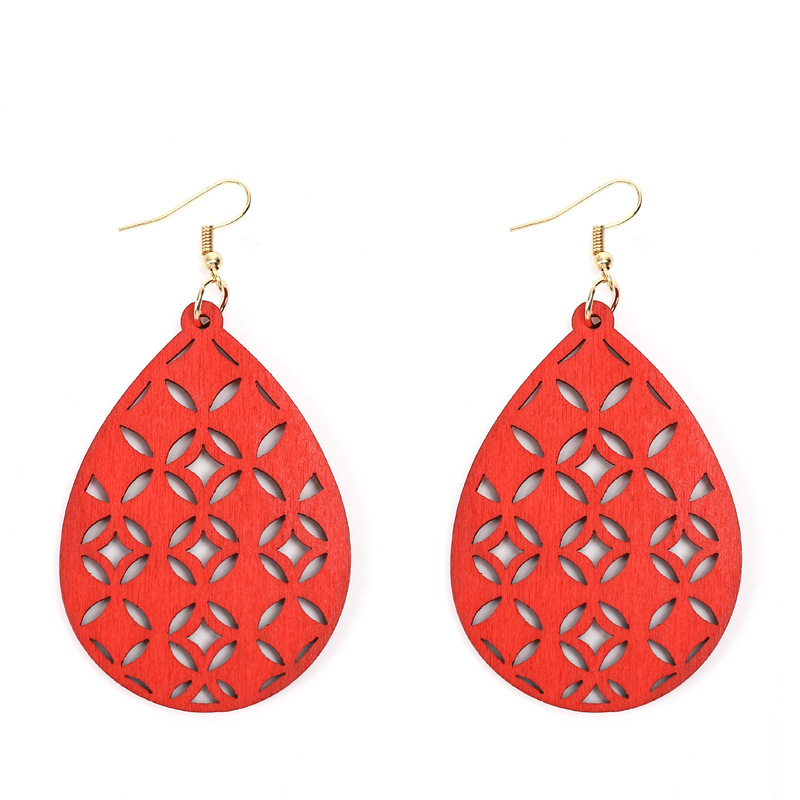 

Wooden Water Drops New Design for Hollow out Wood Dangle Earrings Fashion Woman Earring Girls Pop Jewelry National Gifts