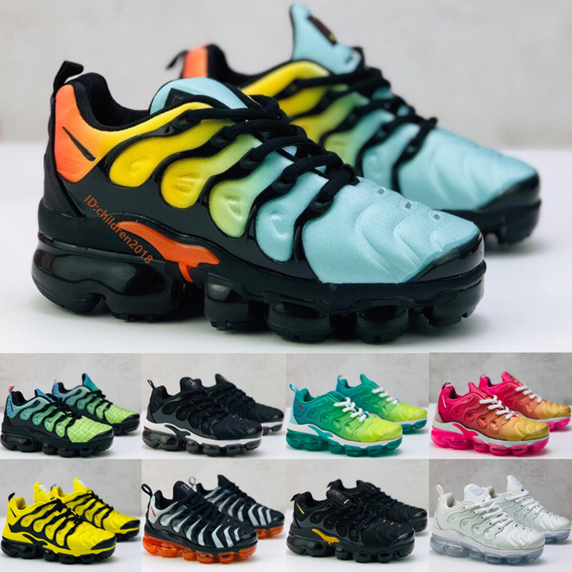 

2021 Plus TN Kids Running Shoes Boys Girls Sneakers Classic Bleached Aqua Bumblebee Lemon Lime Baby Toddler Trainers Size 24-35, Shark