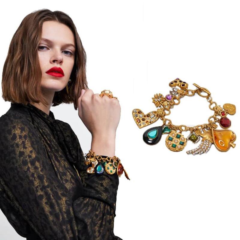 

Link, Chain Trendy Love Heart Bracelets And Bangles For Women's Boho Jewelry Crystal&Metal Brecelet Wedding Party Gift