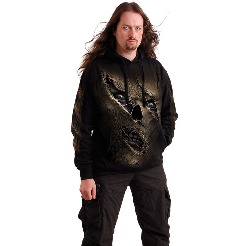 

black skull pattern 3d printing hoodie visual impact party punk goth round neck american sweater hoodie